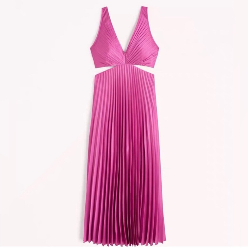 Pink Cut Out Pleated Maxi Dress